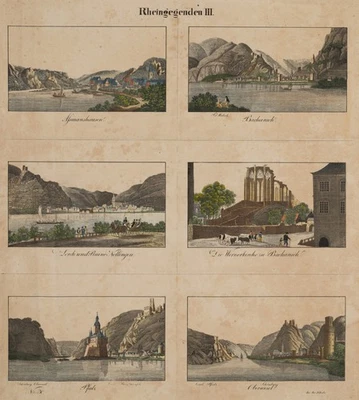 J. SCHOLZ (19.Jhd), Rheingegenden Ansichten, Stahlstich Romantik Landschaft - Bild 1 von 4