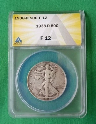 1938 D Liberty Walking Half Dollar F 12 ANACS Silver 50c SKU:I11946 - Image 1 of 4