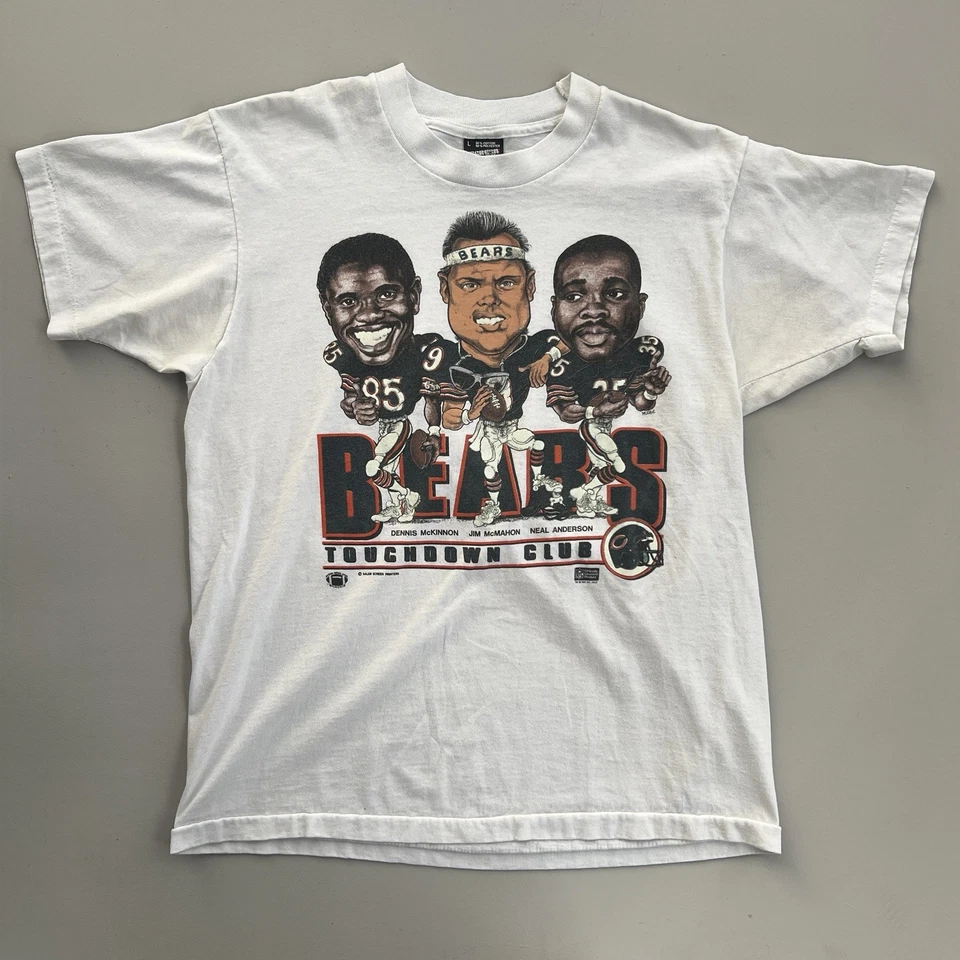 Camiseta vintage años 80 Chicago Bears touchdown club caricatura blanca puntada única Foto 1 de 4