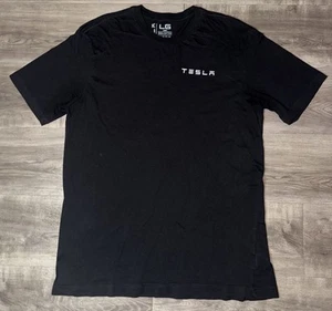 TESLA Official Solid Black Mens Size Large T-shirt Logo 100% Cotton Short Sleeve - Picture 1 of 6