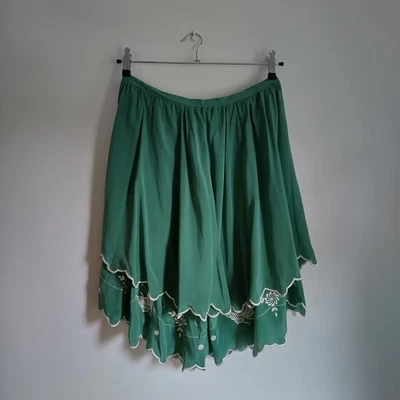 Farhi Silk Green Embroidered Silk Midi Skirt Size 12 Immaculate Condition - Image 1 of 4