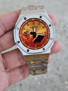 Custom G-Shock GA-2100FL-8 Mod – Silver Stainless Steel Case | Sunset Dial | 20B - Picture 1 of 23