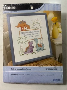 New Bucilla Cute-a-saurus Dinosaur Birth Record Counted Cross Stitch Kit WM46025 - Picture 1 of 5