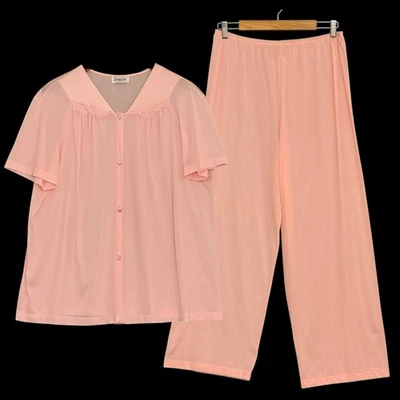 Conjunto de pijama feminino vintage Vanity Fair XL rosa manga curta top calça lounge - Imagem 1 de 4