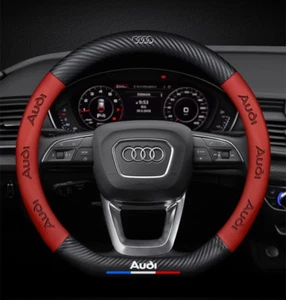 15" PU Leather+Carbon fiber Steering Wheel Cover For 1980-2024 Audi A1 A2 A3 A4 - Picture 1 of 9