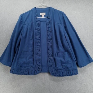 Chico's Jacket Womens 1 US M-8 Blue Open Front Unlined 3/4 Sleeve Pleated Pocket - Picture 1 of 11
