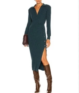 Self Portrait gerippter Pullover Strick Midikleid grün grau Größe Large NEU Neu mit Etikett - Bild 1 von 16