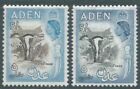 ADEN QEII 1953/6 SG67/8 2+ shades of 5/- lightly mounted mint. Cat £21.50