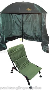 Folding Carp Fishing Chair Adjustable Legs & Umbrella with Sides Brolly - Picture 1 of 1