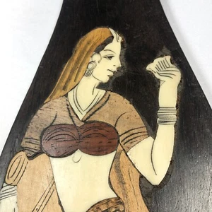 Inlaid Wood Art Radha Krishna Woman W/ Animal The Lovers India Wall Hanging 14” - Picture 1 of 8