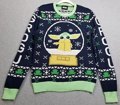 Star Wars Christmas Sweater Mens Medium Mandalorian Grogu Blue Green Long Sleeve - Image 1 of 4