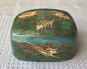 Vintage Wooden Hand Painted Indian Trinket Box, Forest with Woodland Animals - Picture 1 of 8