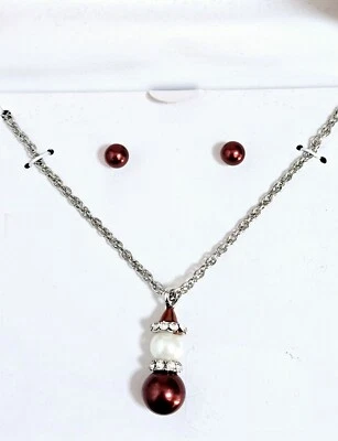 Juego de collar/pendientes colgante Charter Club tono plata perla sintética Santa J6-2083 Foto 1 de 4