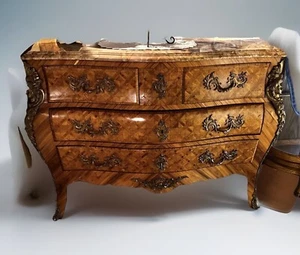 Louis XV Bombe Bronze Ormolu Marble Top French Satinwood Dresser Commode Chest - Picture 1 of 6