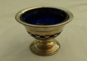 W. J. MYATT & Co (MANCO) SILVER PLATED SALT, BRISTOL BLUE GLASS LINER & SPOON - Picture 1 of 5