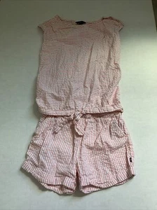 Nautica Salmon Pink Striped Romper Girls Size 10 Beach Nautical Coastal - Picture 1 of 5