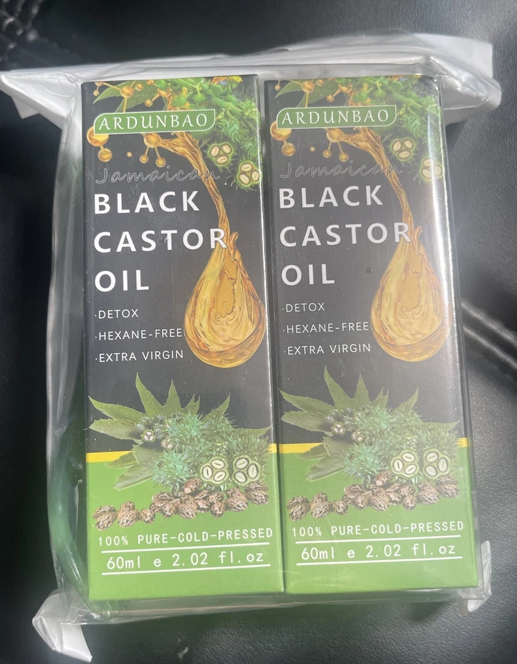 Paquete de 2 botellas de vidrio prensado en frío aceite de ricino negro jamaicano, aceite de ricino orgánico Foto 1 de 1