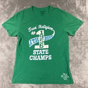 True Religion T-Shirt Mens Large Green 100% Cotton Short Sleeve State Champs