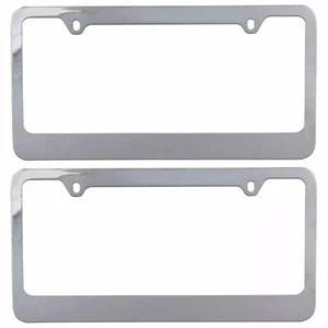 Chrome License Plate Frame Holder - Shiny Metal for Cars Front & Rear, 2 Pc - Picture 1 of 8