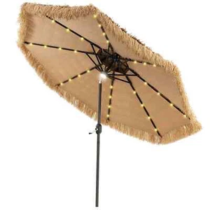 Solar Powered Hawaiian Style 32 LED Hula Thatched Tiki Umb w/ 30° Tilt for Patio - Picture 1 of 10
