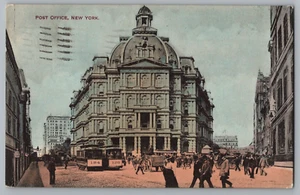 Post Office, New York City, New York, c1910 Postcard Street Cars Horse Wagons - Bild 1 von 2