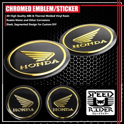 2"X2-1/8" 3D EMBLEMA LOGO PEGATINA GUARDABARROS CALCOMANÍAS HONDA NEGRO BRILLANTE + DORADO CROMADO Foto 1 de 3