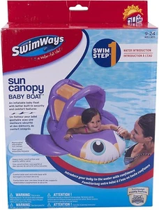 SwimWays Sun Canopy Baby Boat Inflatable Kids Float with Cute Penguin Design NEW - Picture 1 of 2