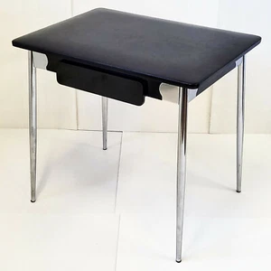 Tavola O Ufficio Vintage 1950 Acciaio Cromato Skai & Formica Nero 50s Retrò 50's - Foto 1 di 8