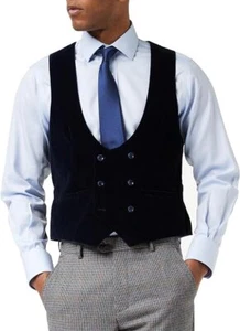 Men’s Houndstooth Double Breasted Waistcoat Wool Blend Tweed Velvet Tailored Fit - Picture 1 of 13