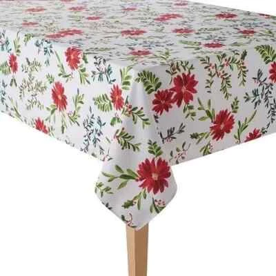 Christmas Red Poinsettia White Microfiber Tablecloth 60x102  *4 Dinner Napkins - Image 1 of 2