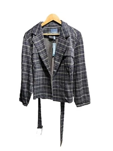 ModCloth Blue and Gold Plaid Tie Waist Women's Blazer Size 1X - Picture 1 of 5