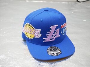 LA LAKERS MITCHELL & NESS DYNASTY FITTED PATCHED HAT BLUE *KOBE YEARS* Sz 7 5/8