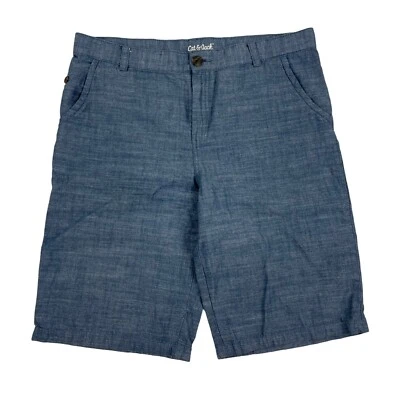 Cat & Jack Boy's Blue Chambray Flat Front Chino Shorts Size 18 Husky 11" Inseam - Image 1 of 4