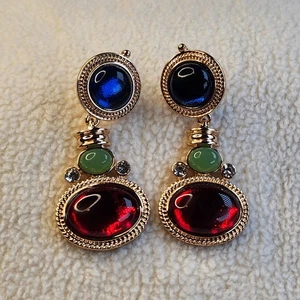 Betsey Johnson Multicolor Rhinestone Drop Dangle Earrings Greek Egyptian  - Picture 1 of 3