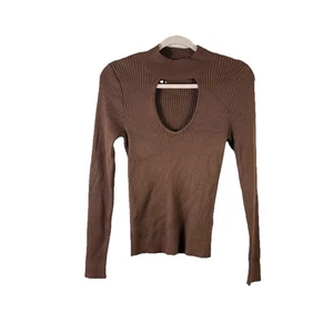 ABERCROMBIE & FITCH womens size M brown mock neck keyhole ribbed sweater - Picture 1 of 4