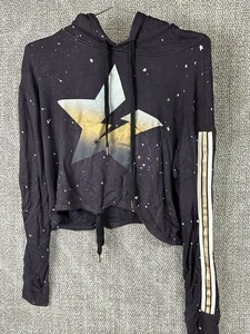 #Global Love Hold Star Felpa con Cappuccio Ritagliata Nera Donna Felpa con Cappuccio Large �� - Foto 1 di 4