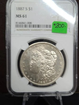 1887-S NGC MS61 MORGAN SILVER DOLLAR  ⭐⭐⭐ #008 - Image 1 of 4