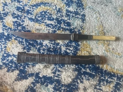 Cuchillo birmano antiguo daga del sudeste asiático Dha Dah en plata Foto 1 de 4