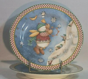 2 platos de ensalada/postre de pandereta Sakura Snow Angel Village Debbie Mumm - Imagen 1 de 2