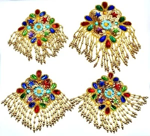 Pastel Sequin Flower Applique(4x)Dangling Gold Beads(1x)7"lx5"w(3)5"lx4"w,Sew-on - Picture 1 of 1