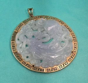 14K Yellow Gold Chinese Gold Mounted White Jade Charm Pendant 29.4g - Picture 1 of 2