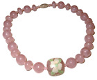 Vintage Pink Marbled Chunky Lucite Bead Strand Necklace w/ Hidden Screw Clasp