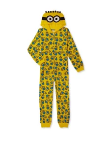 Minions Blanket Sleeper Kids Hooded Pajamas Fleece Sleepwear Zip Size 8 - Picture 1 of 8