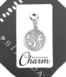 SILPADA Sterling Silver Round DREAM IT Floral Scroll Reversible Charm~S4710~NEW! - Picture 1 of 5