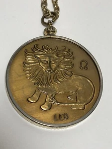 Vintage Leo Zodiac Pendant Horoscope Coin Necklace 24" - Picture 1 of 6