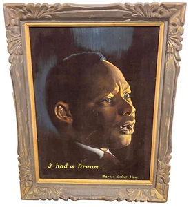 1960's-70 Velvet painting Martin Luther King Carved Wood Frame MCM I had a Dream - Picture 1 of 19