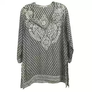 Túnica Bordada Gretchen Scott Boho Top Negro Blanco Floral Caftán Cubierta S - Imagen 1 de 12
