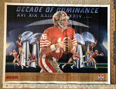 Póster vintage de los campeones del Super Bowl de los 49ers de San Francisco de la década de 1980 Joe Montana 25x19 Foto 1 de 4