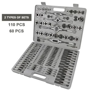 Tap and Die Set 60PCS/110PCS Metric Hand Threading Cutting Wrench Tools W/ Case - Picture 1 of 15