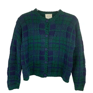 Vintage Express Handknitted Blackwatch Plaid Sz M Cardigan Sweater Chunky Knit - Picture 1 of 5